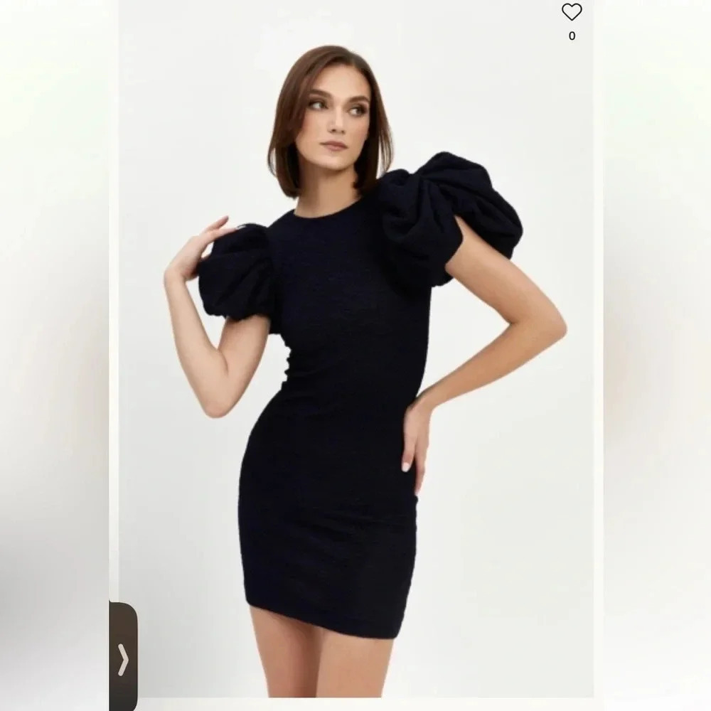 Rotate Black Puff Sleeve Mini Bodycon Dress size large